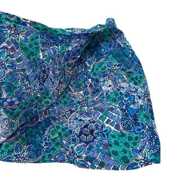 Vintage floral faux wrap pleated crepe mini skirt - Picture 2 of 7